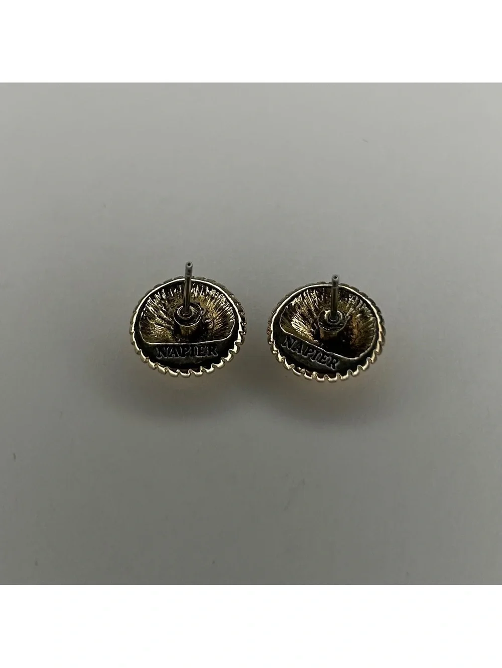 Vintage Napier Signed Gold Tone Button Pierced Stud Earrings